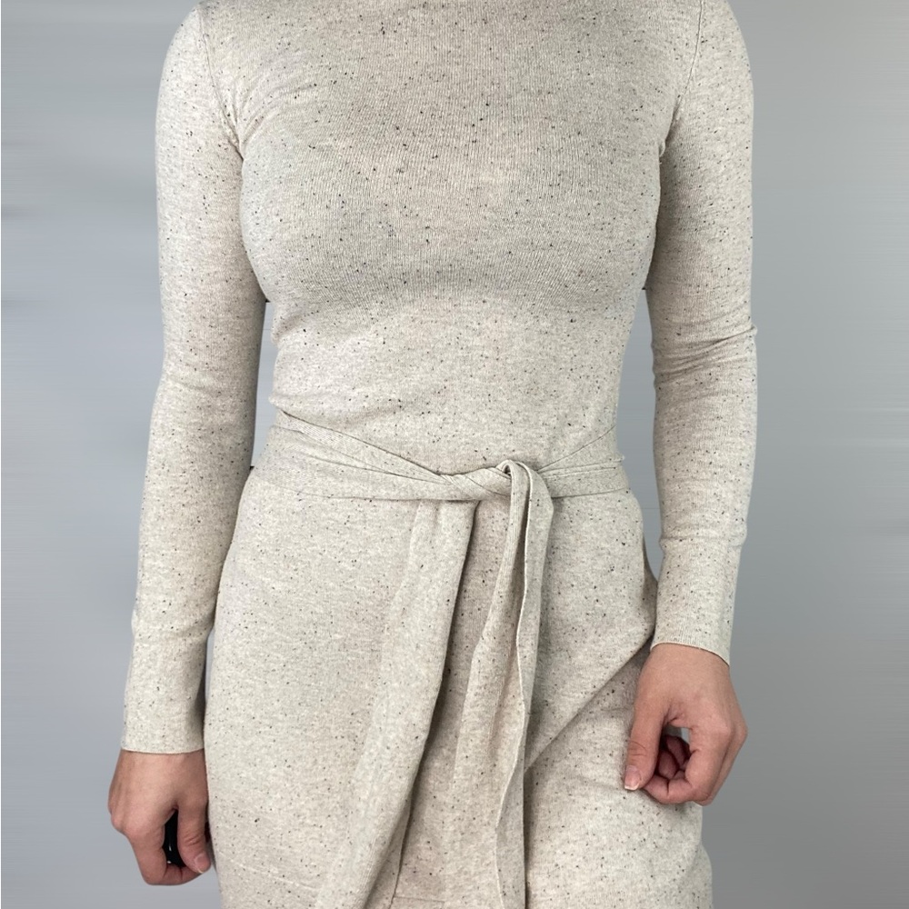 VETTA Organic Cotton The Mock Neck Sweater Dress Knit Tie Long Sleeve Mini - Picture 5 of 7